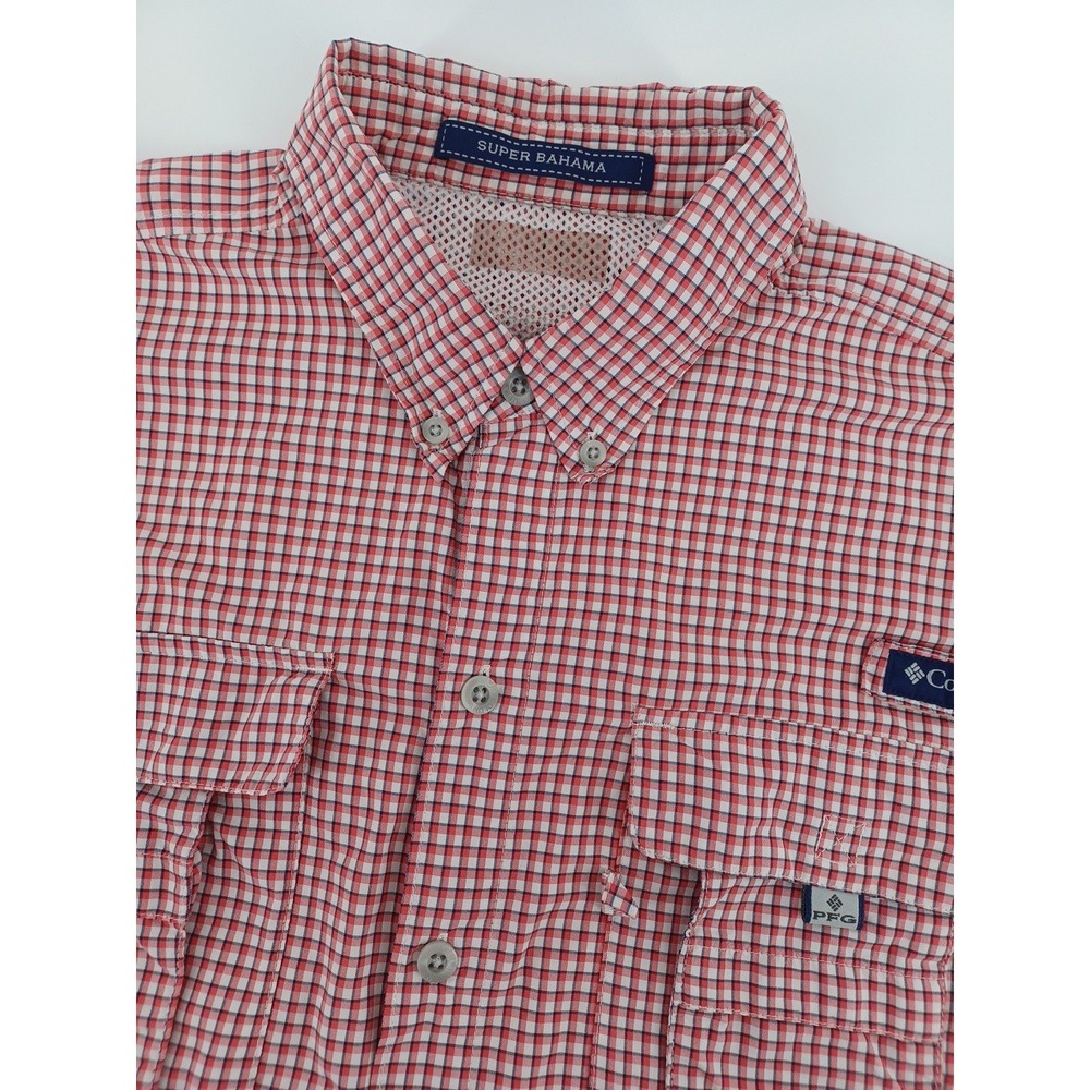Columbia PFG Omni-Shade Mens L Super Bahama Gingham SS Button-Down